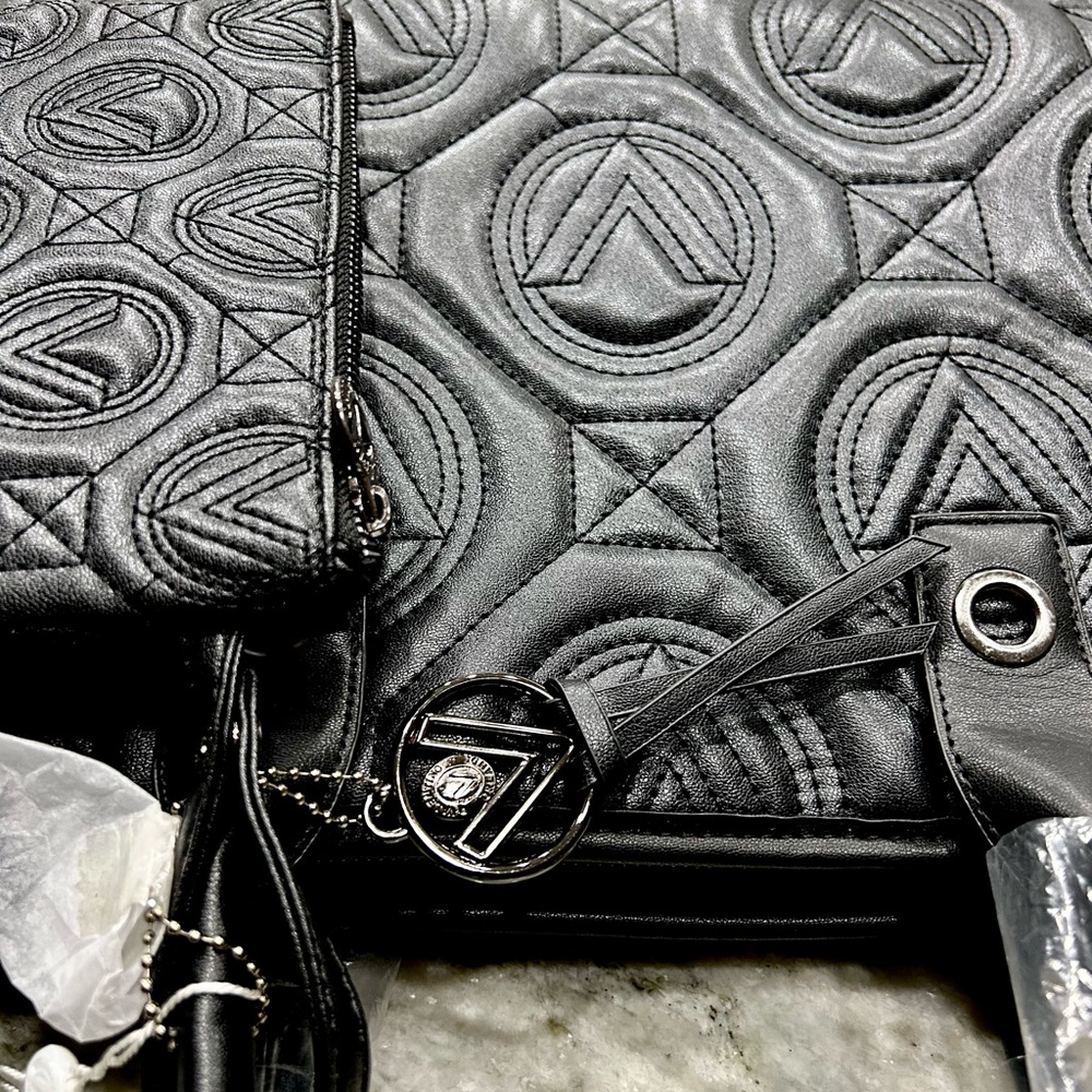 NWT Valentino Orlandi Black Vegan Leather Quilted Tote - Picture 5 of 9